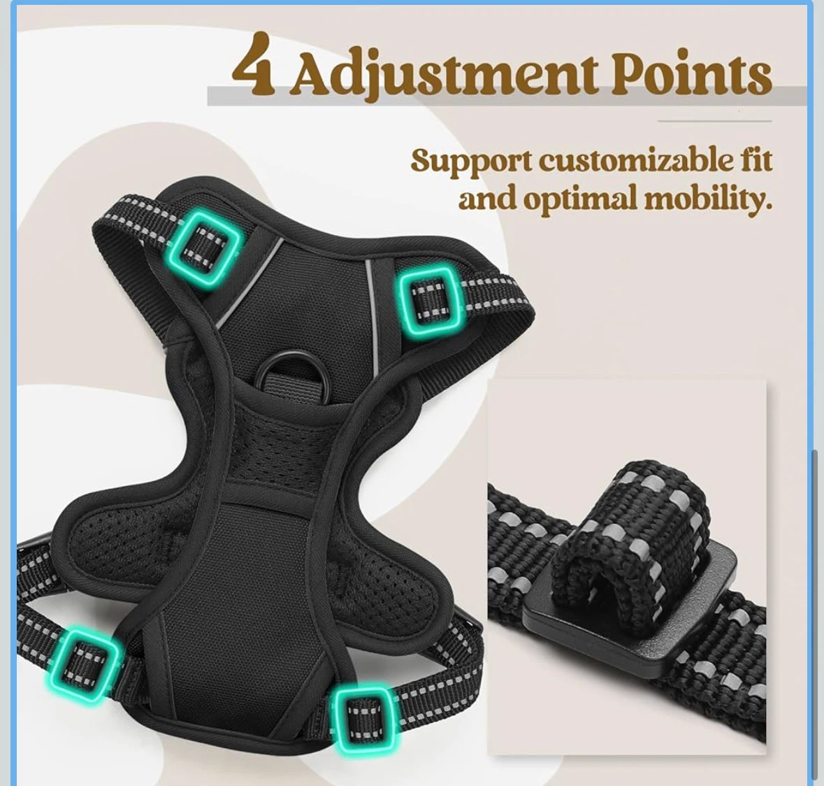 XS Black Rabbitgoo Dog Harness - No-Pull, Adjustable, Reflective - photo 2