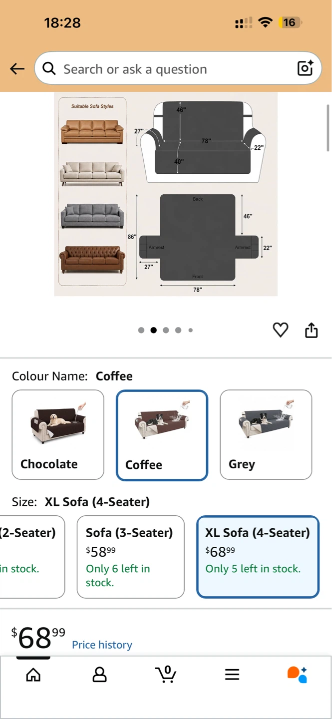 Sofa Cover - XL Sofa (4-Seater) - Burgundy/Beige - photo 2