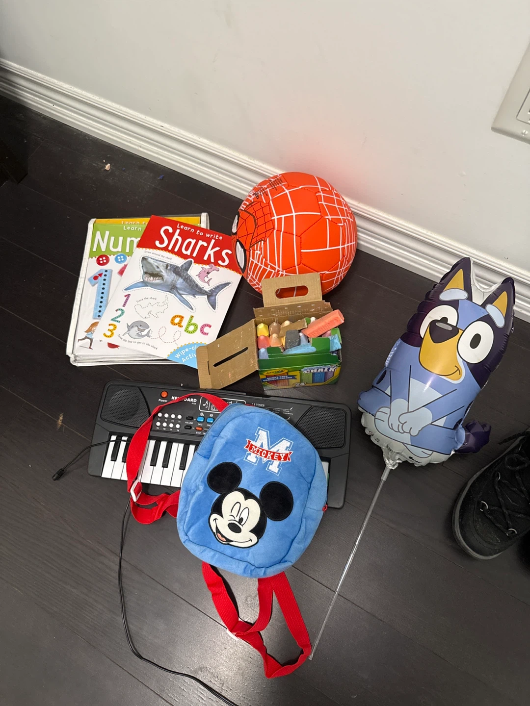 Mickey Mouse Backpack, Keyboard, Books, and Balloons