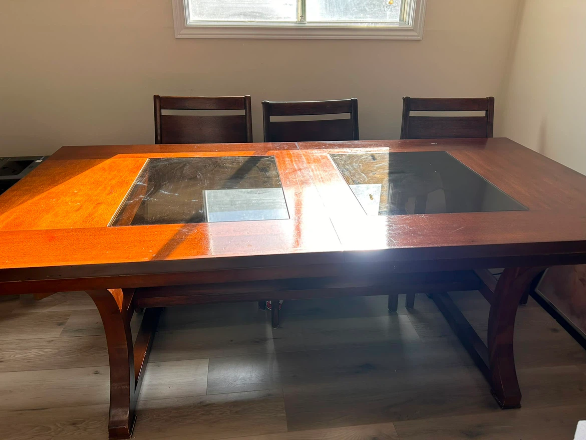 Wooden Dining Table with Glass Inlays