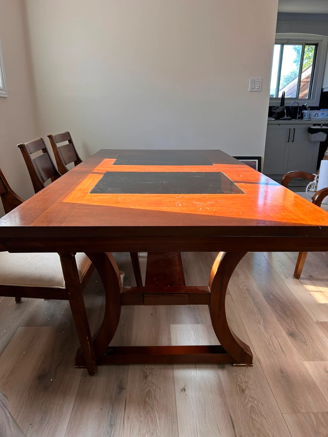 Wooden Dining Table with Glass Inlays - photo 2
