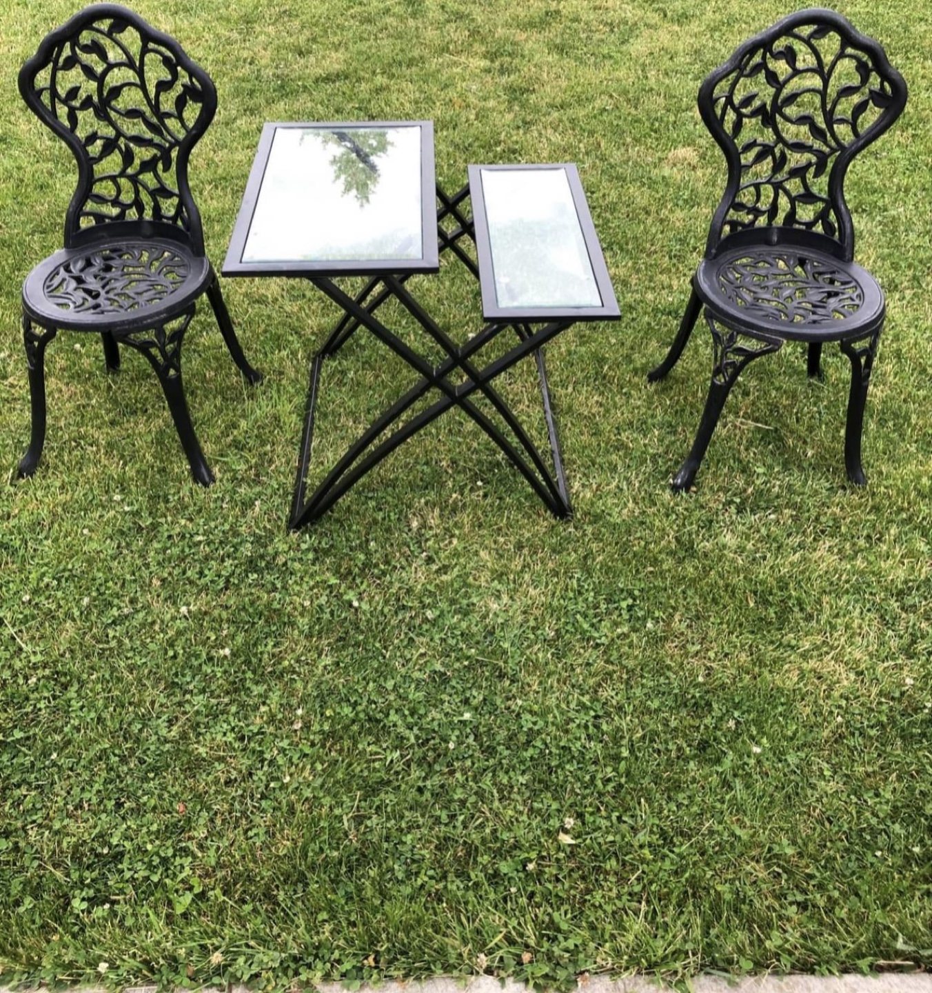 Black Cast Iron Bistro Set with Glass Tops