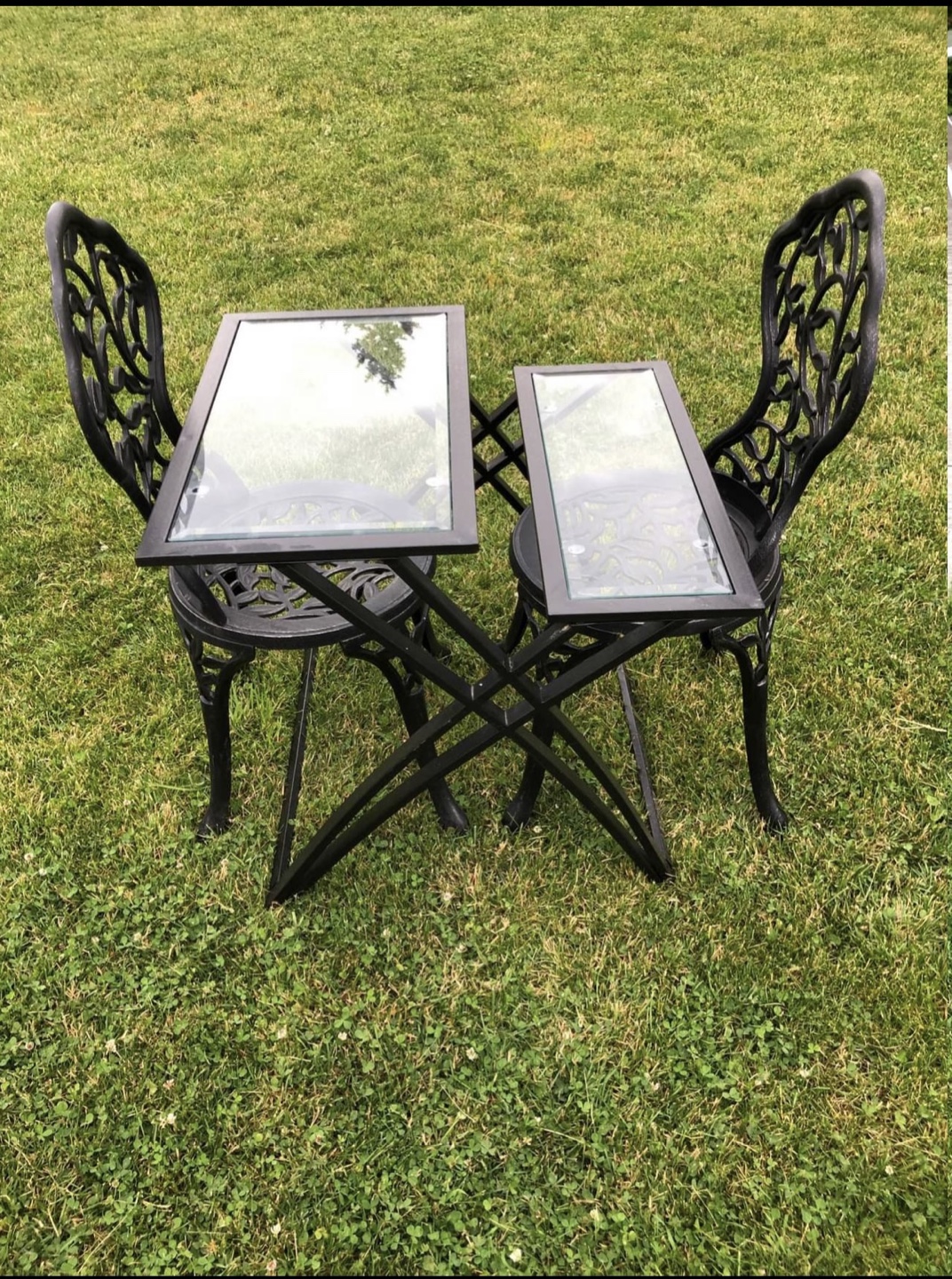 Black Cast Iron Bistro Set with Glass Tops - photo 4