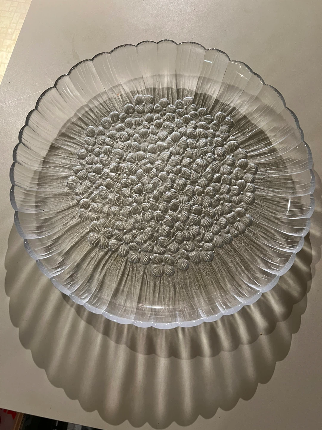 Clear Glass Serving Platter with Scalloped Edge