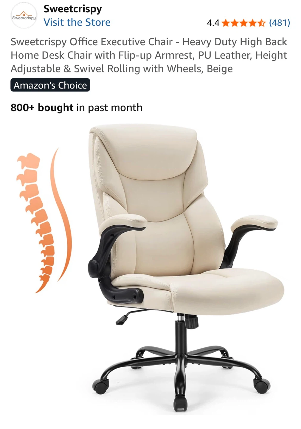 Sweetcrispy Office Executive Chair - Beige PU Leather - photo 3