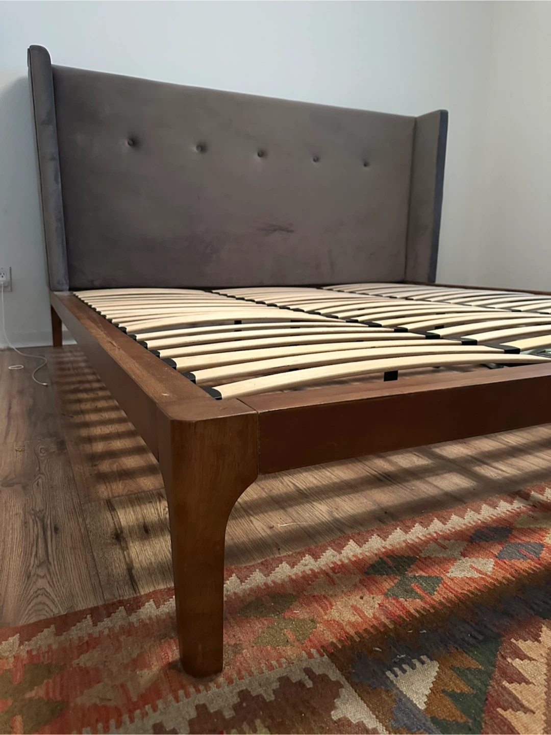 King Upholstered Bed Frame Grey Velvet Slats Included - photo 2