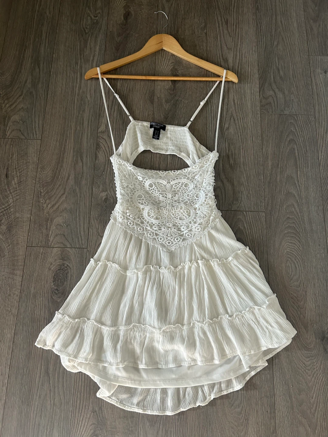 White tiered mini dress with cutout detail Size Medium