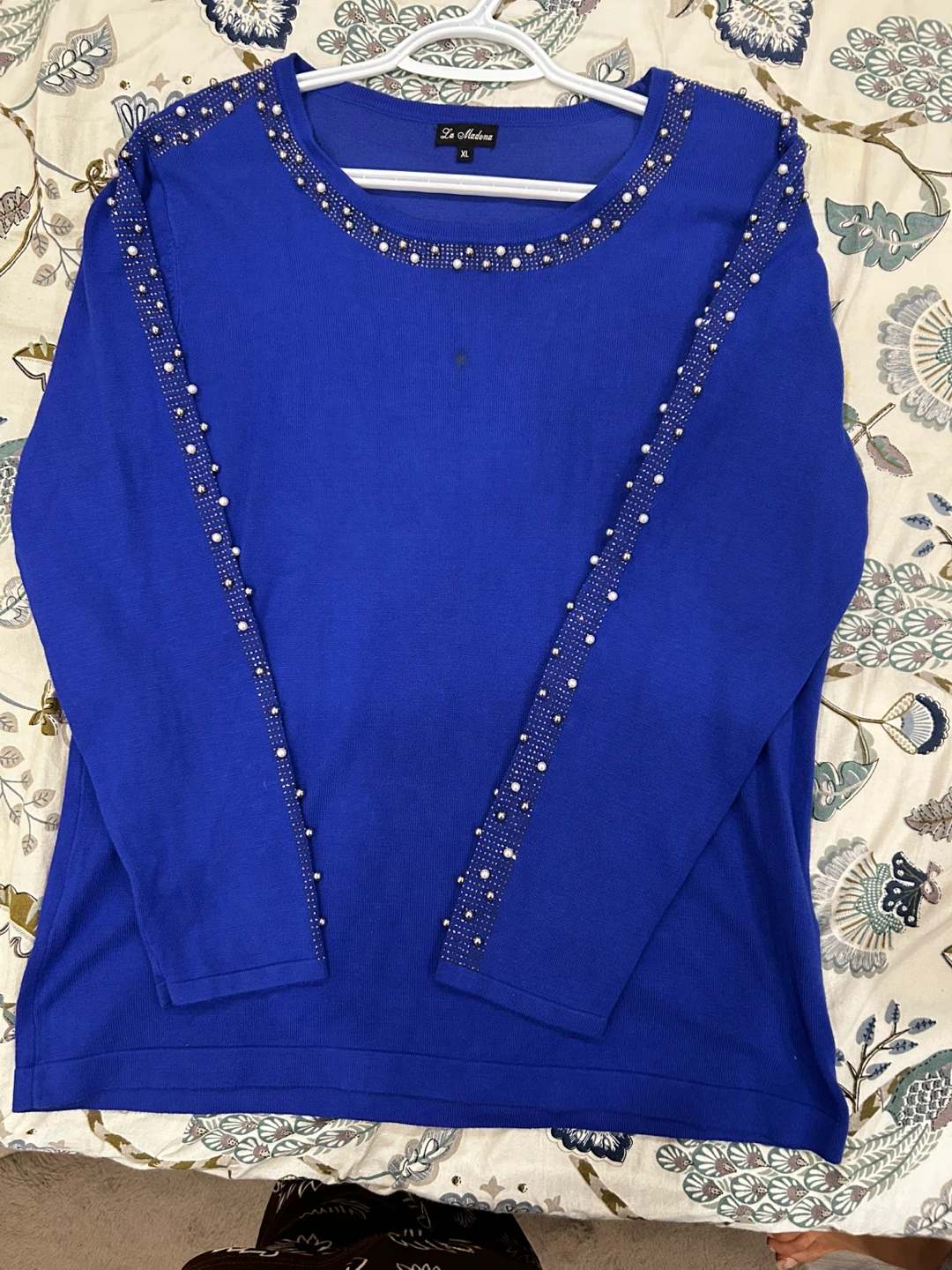 La Madona Blue Embellished Long Sleeve Top - XL