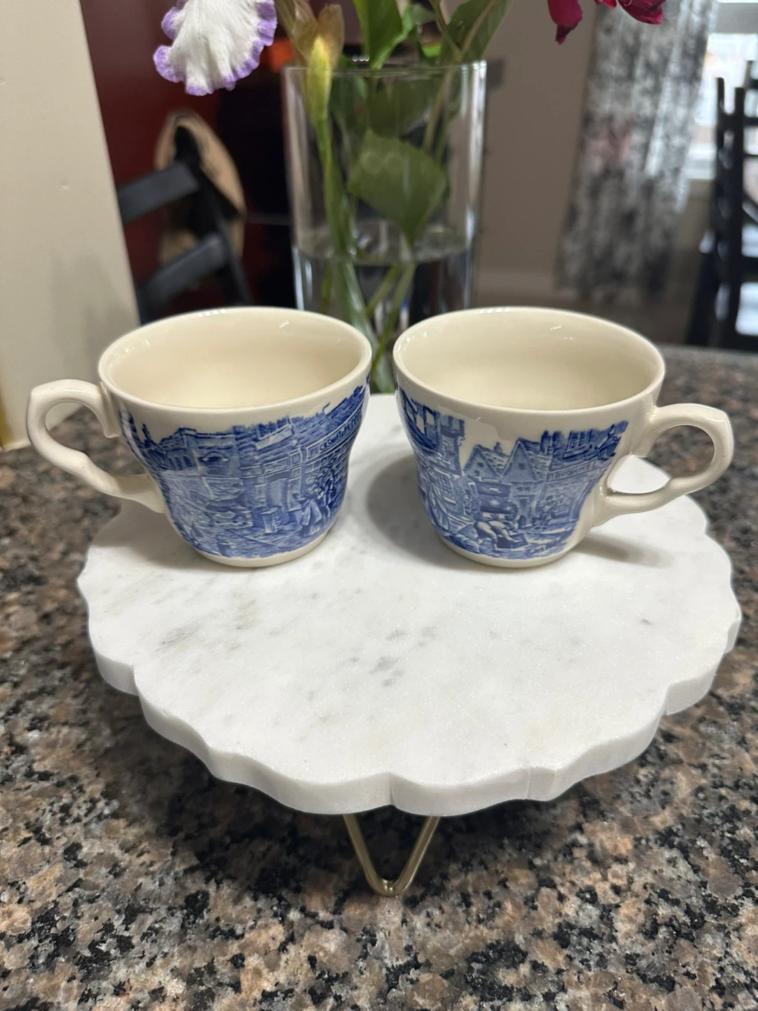 Vintage Blue and White Village Scene Teacups - Set of 2 - photo 2