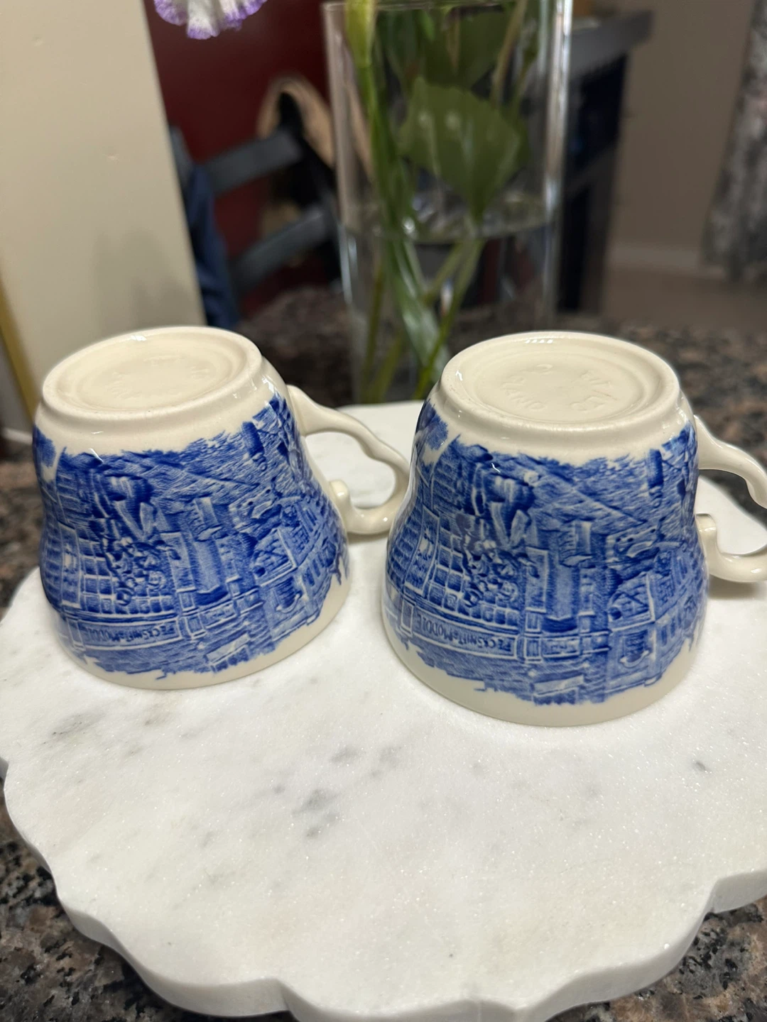 Vintage Blue and White Village Scene Teacups - Set of 2 - photo 3