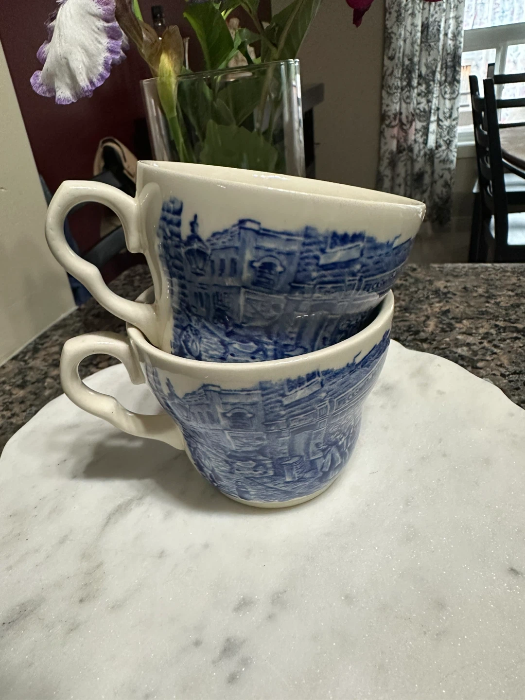 Vintage Blue and White Village Scene Teacups - Set of 2 - photo 5