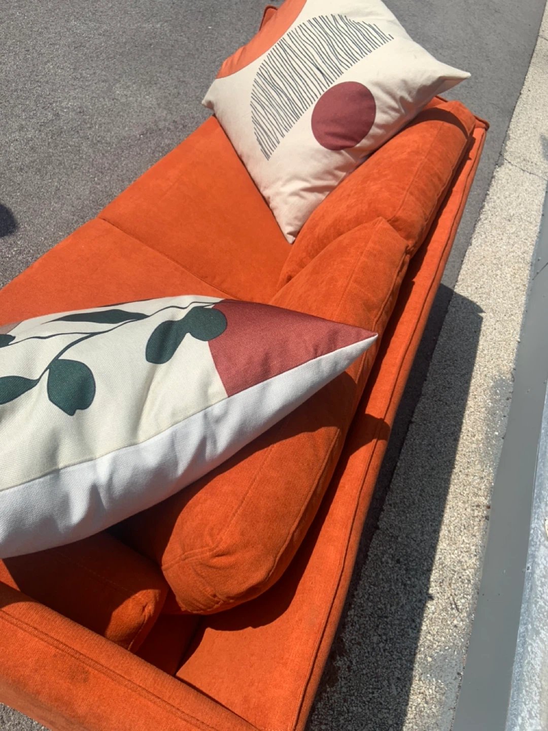 Orange Loveseat Sofa with Decorative Pillows - photo 2
