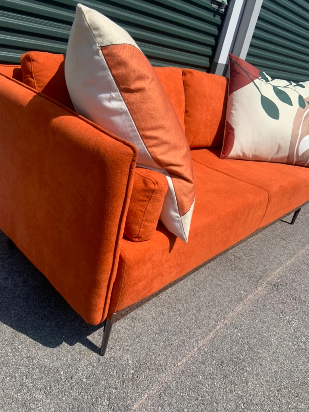 Orange Loveseat Sofa with Decorative Pillows - photo 5
