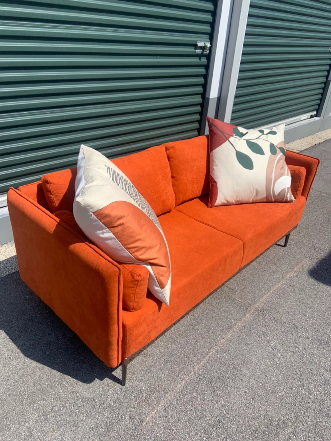 Orange Loveseat Sofa with Decorative Pillows - photo 4