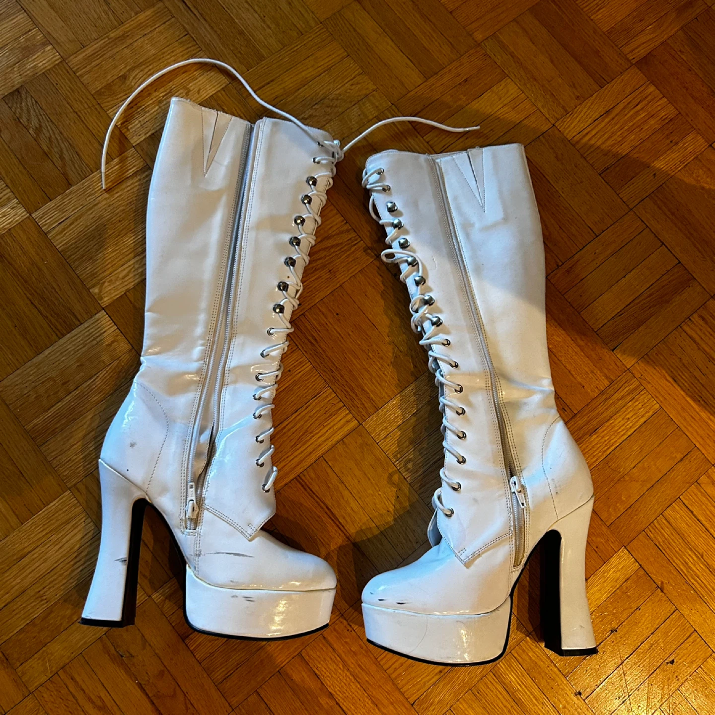 Jante White Lace-Up Platform High Heel Boots