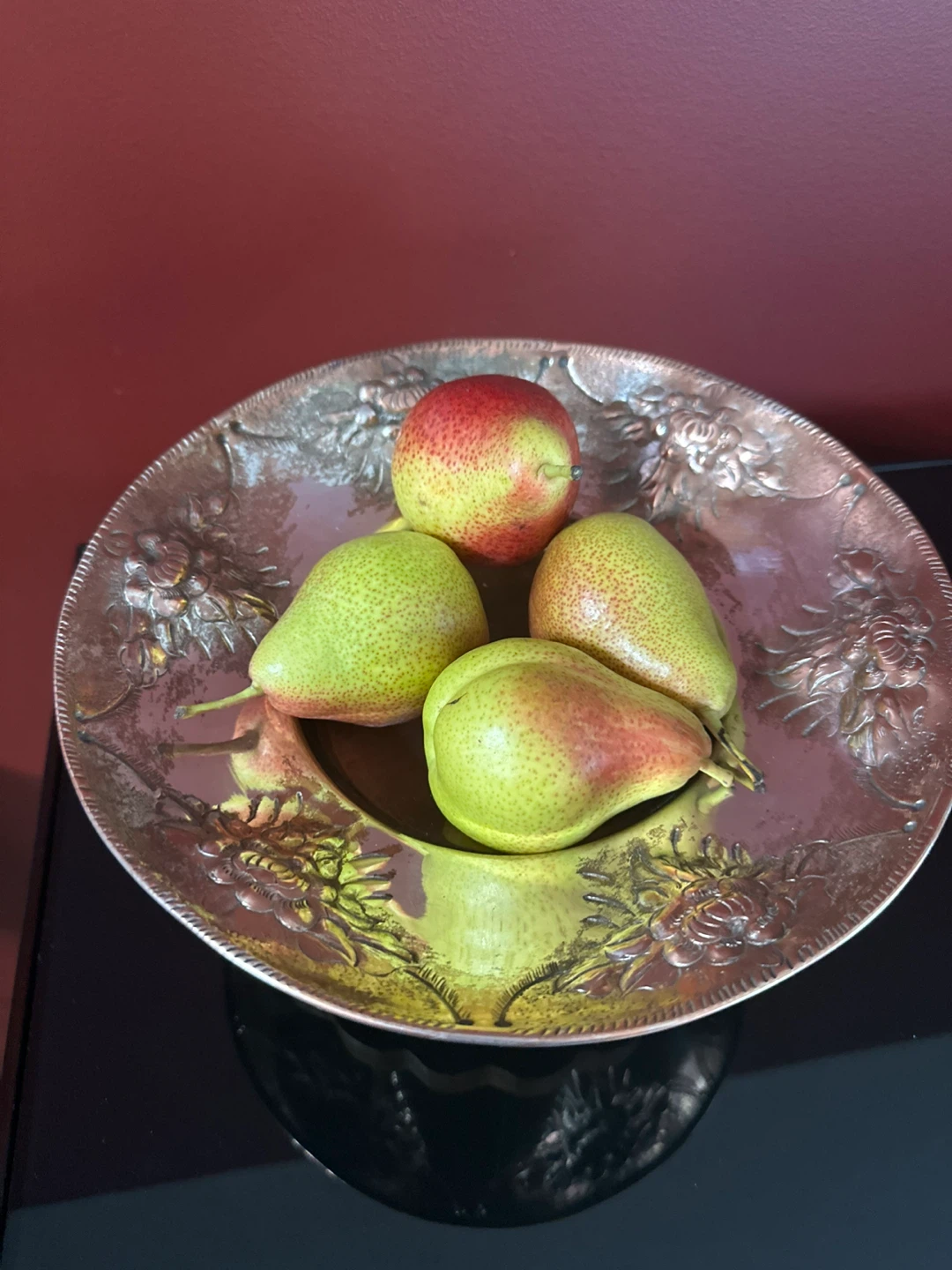 Vintage Floral Repoussé Footed Bowl | Mid-Century Deco