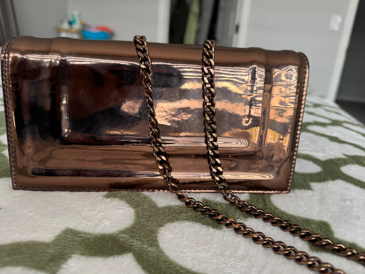 Bronze Metallic Clutch with Chain Strap