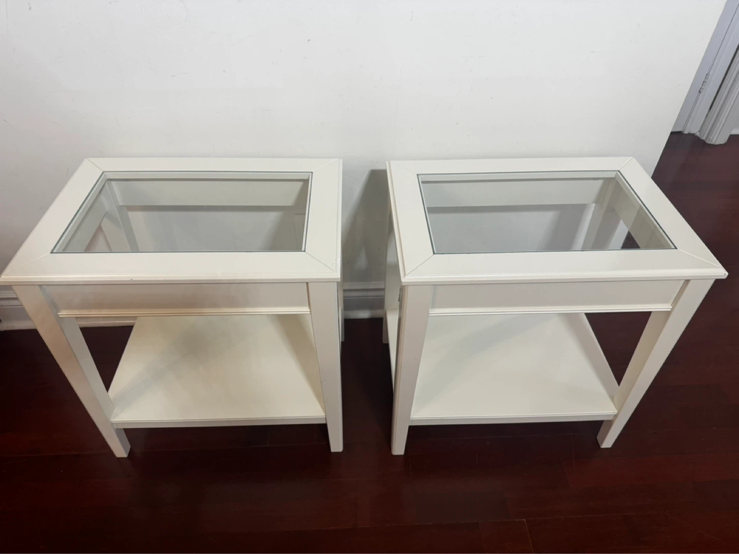 White Side Tables with Glass Top - photo 2