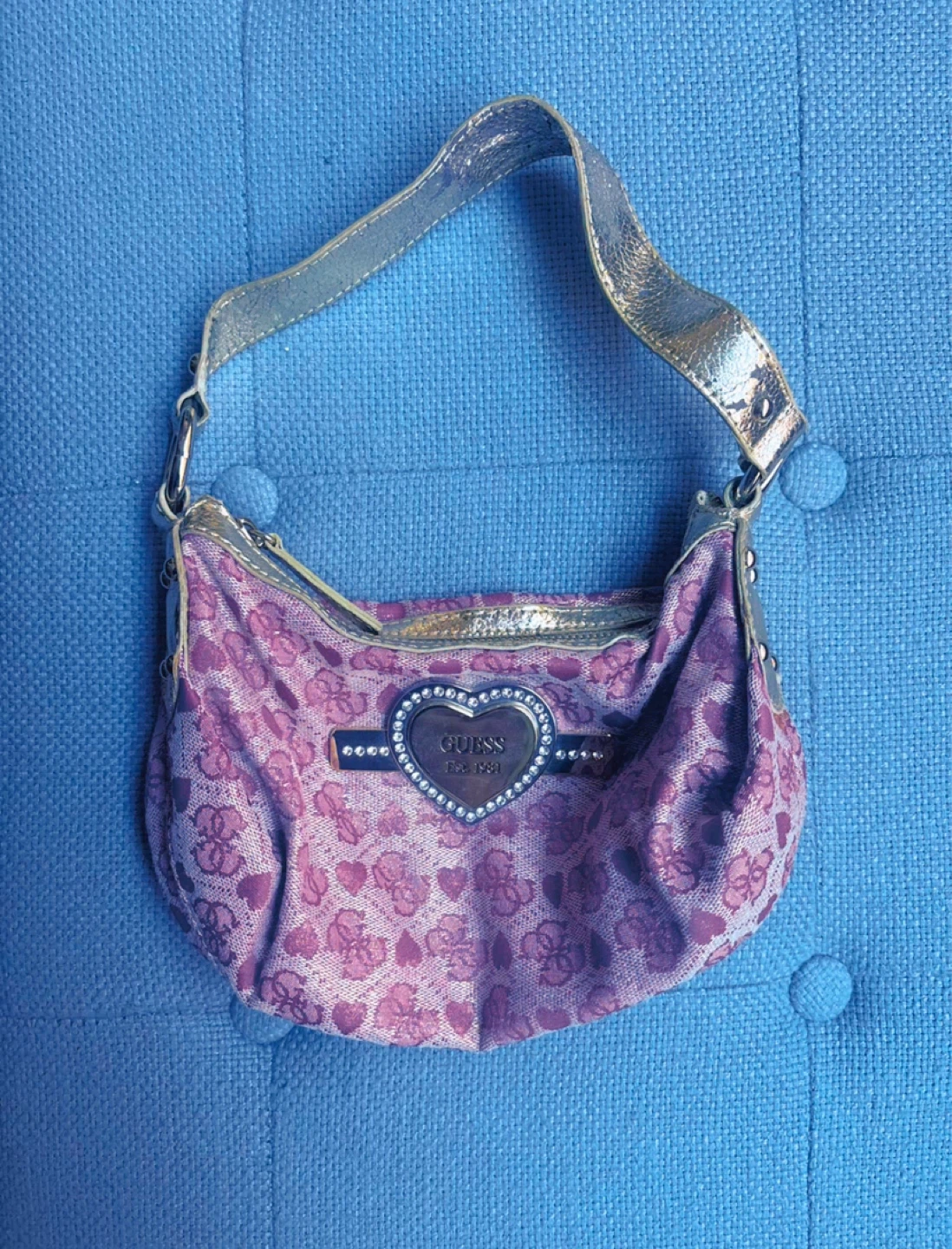 GUESS Purple Heart & Flower Pattern Shoulder Bag