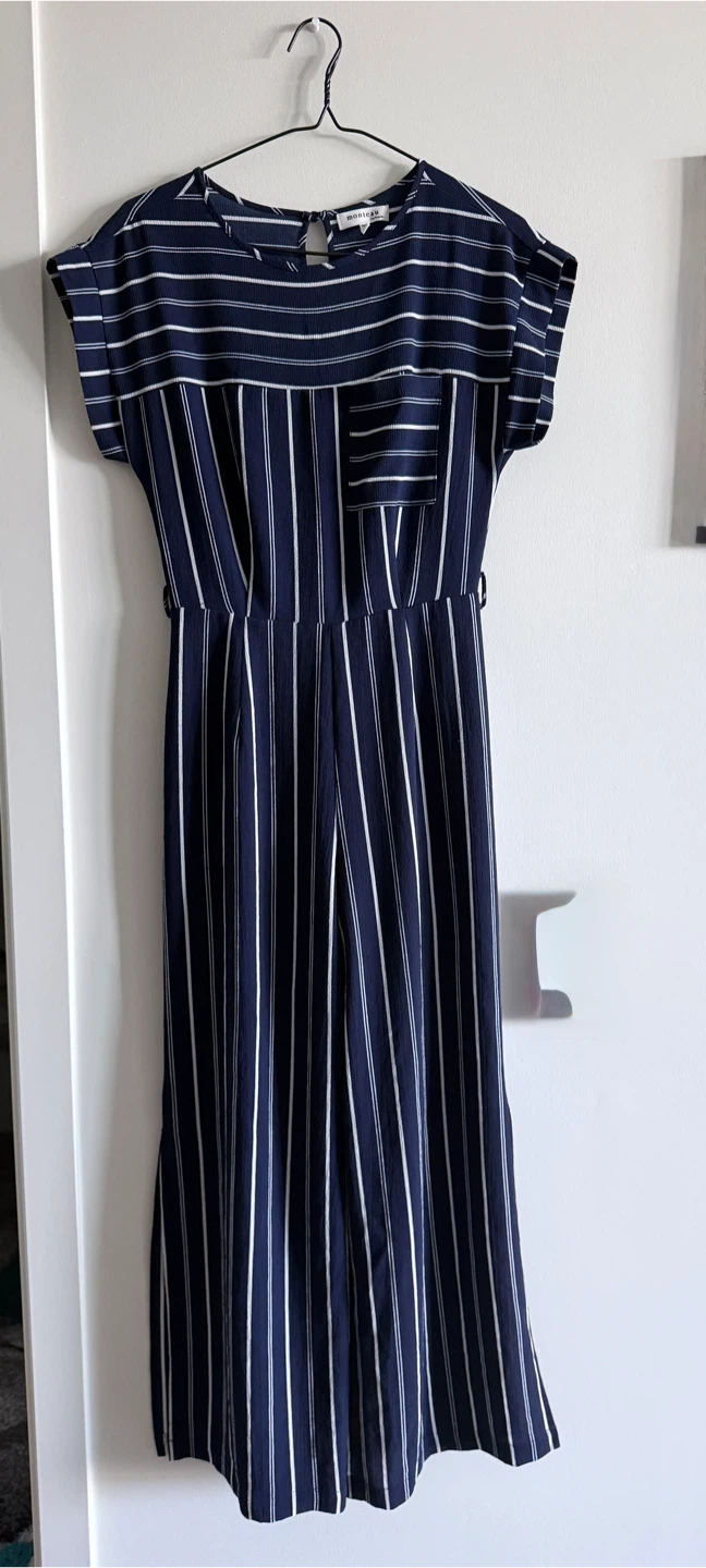 Monteau Navy Striped Jumpsuit - Size S