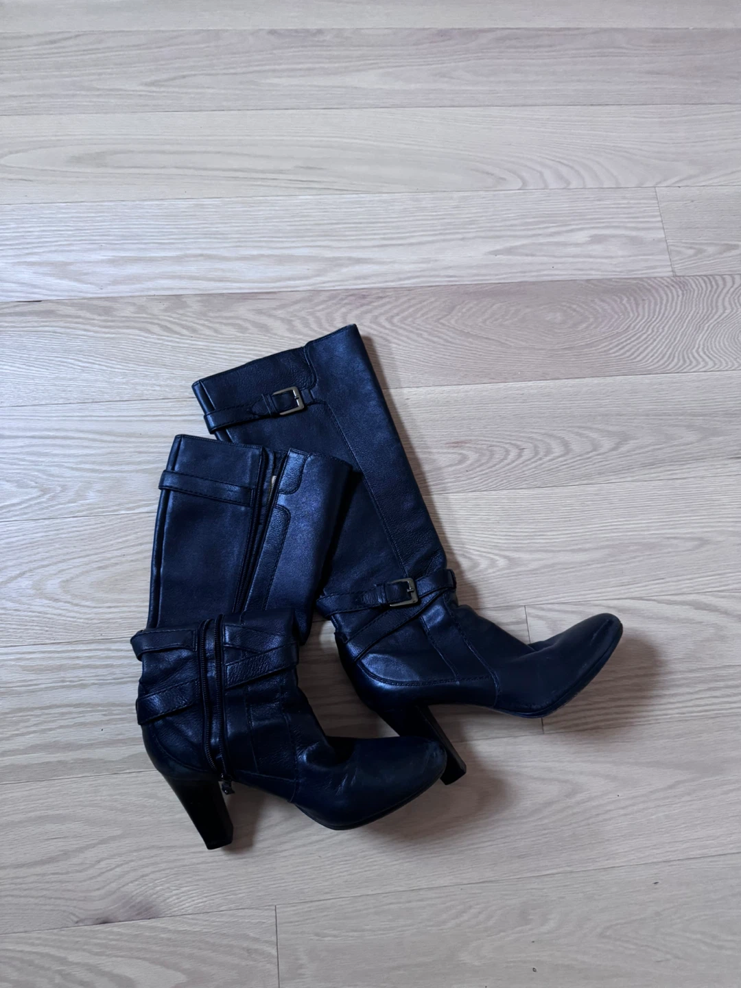 Black Leather Cole Haan High Boots with Buckle Detail - photo 4