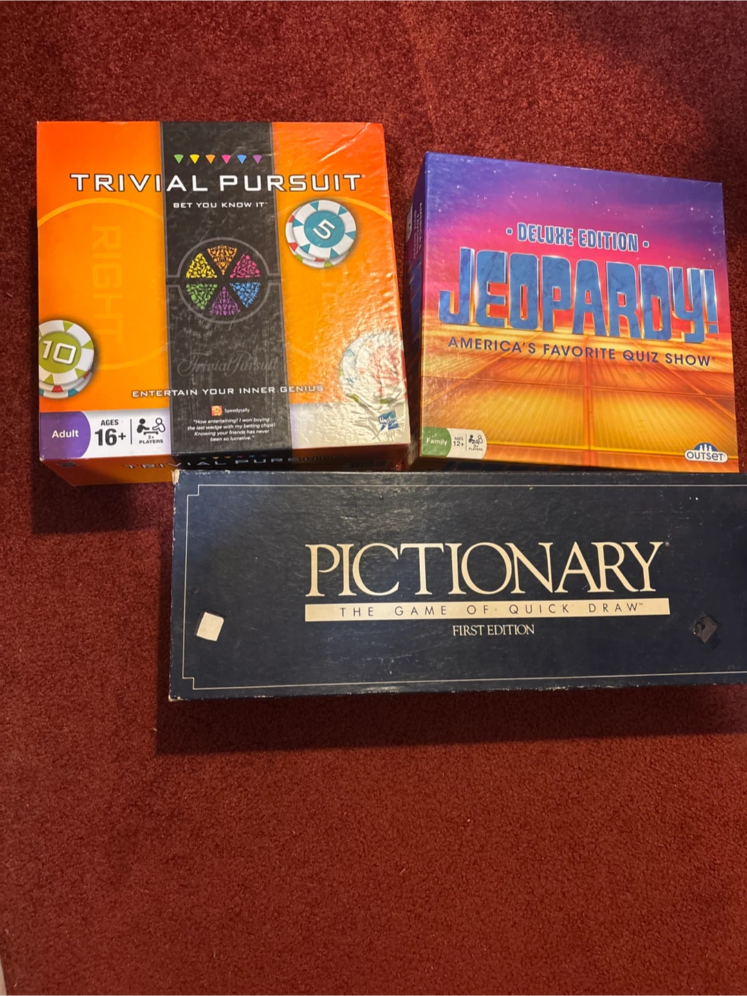 Trivial Pursuit, Jeopardy!  & Pictionary 1st Edition Board Games