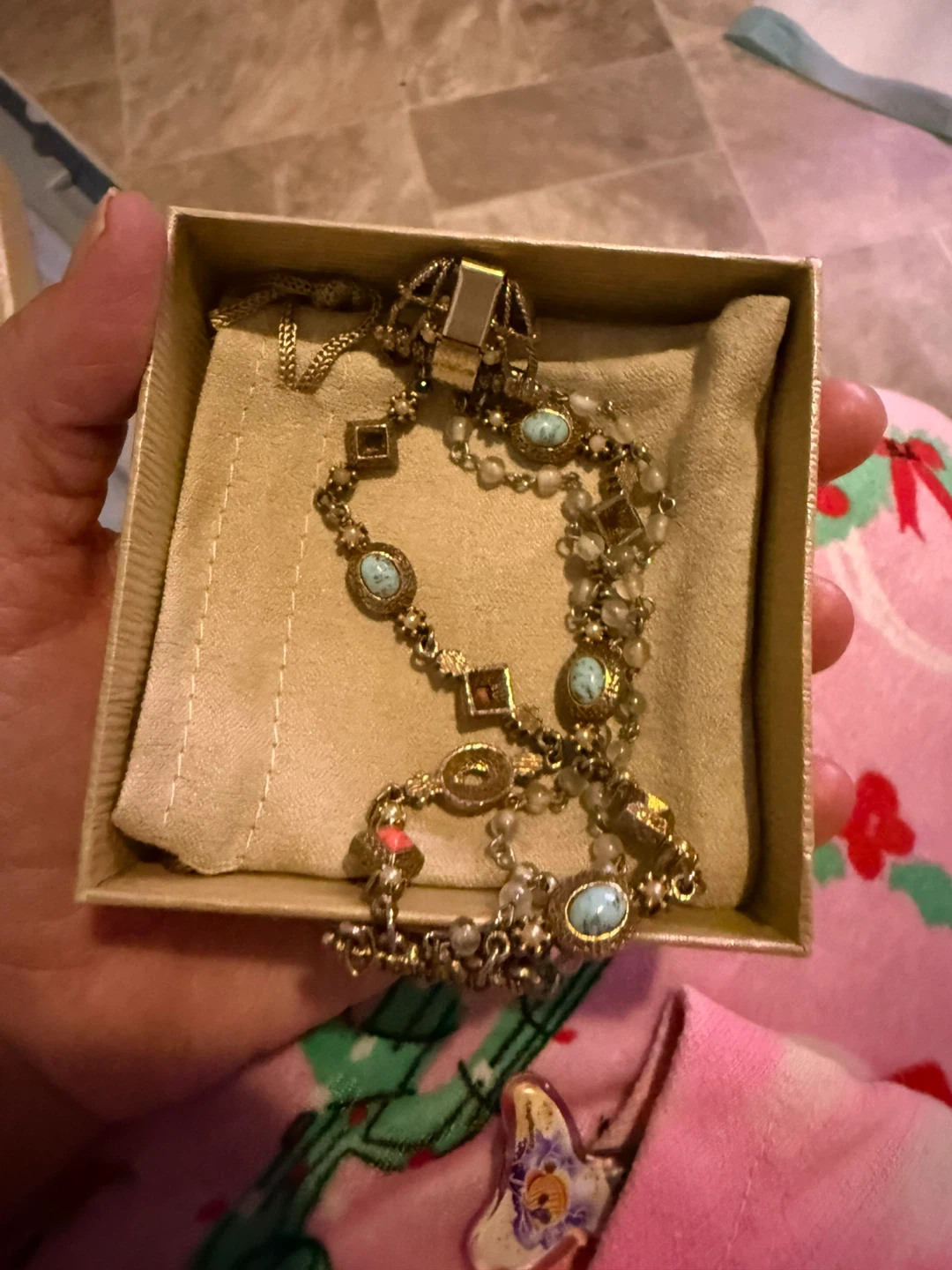 Gold-tone Beaded Bracelet with Turquoise Accents