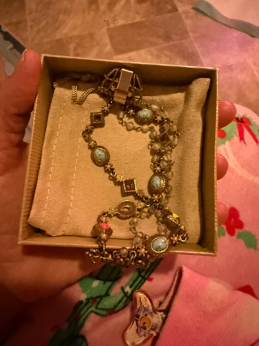 Gold-tone Beaded Bracelet with Turquoise Accents - photo 2