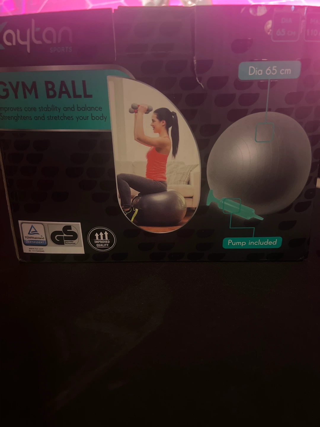 New 65cm Kaytan Exercise/Gym Ball with Pump – Open Box