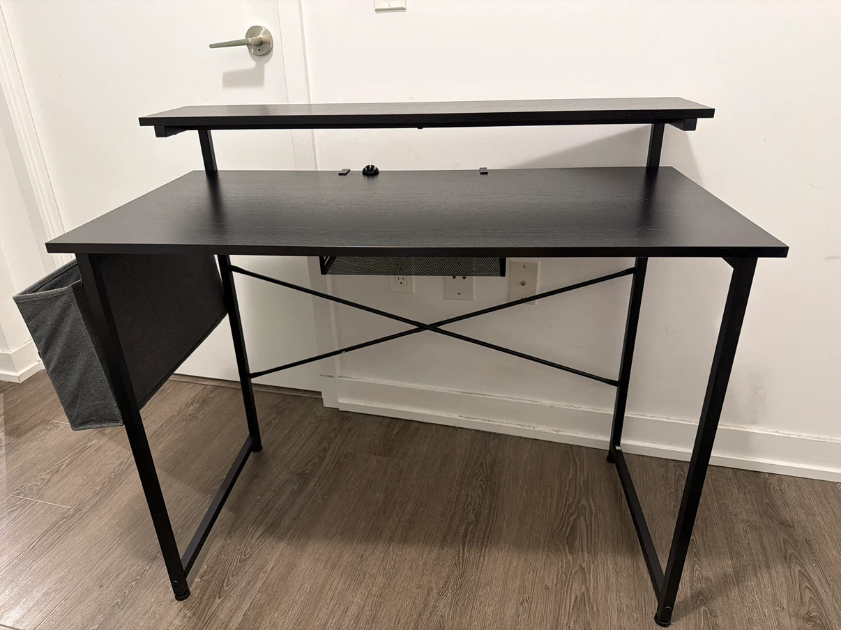 Moving Out Sale: Black Desk with Storage and Monitor Shelf