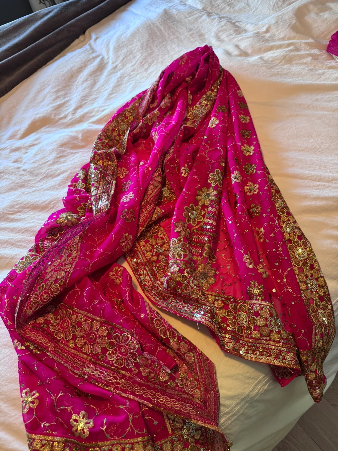 Bright Pink Embroidered Scarf/Dupatta
