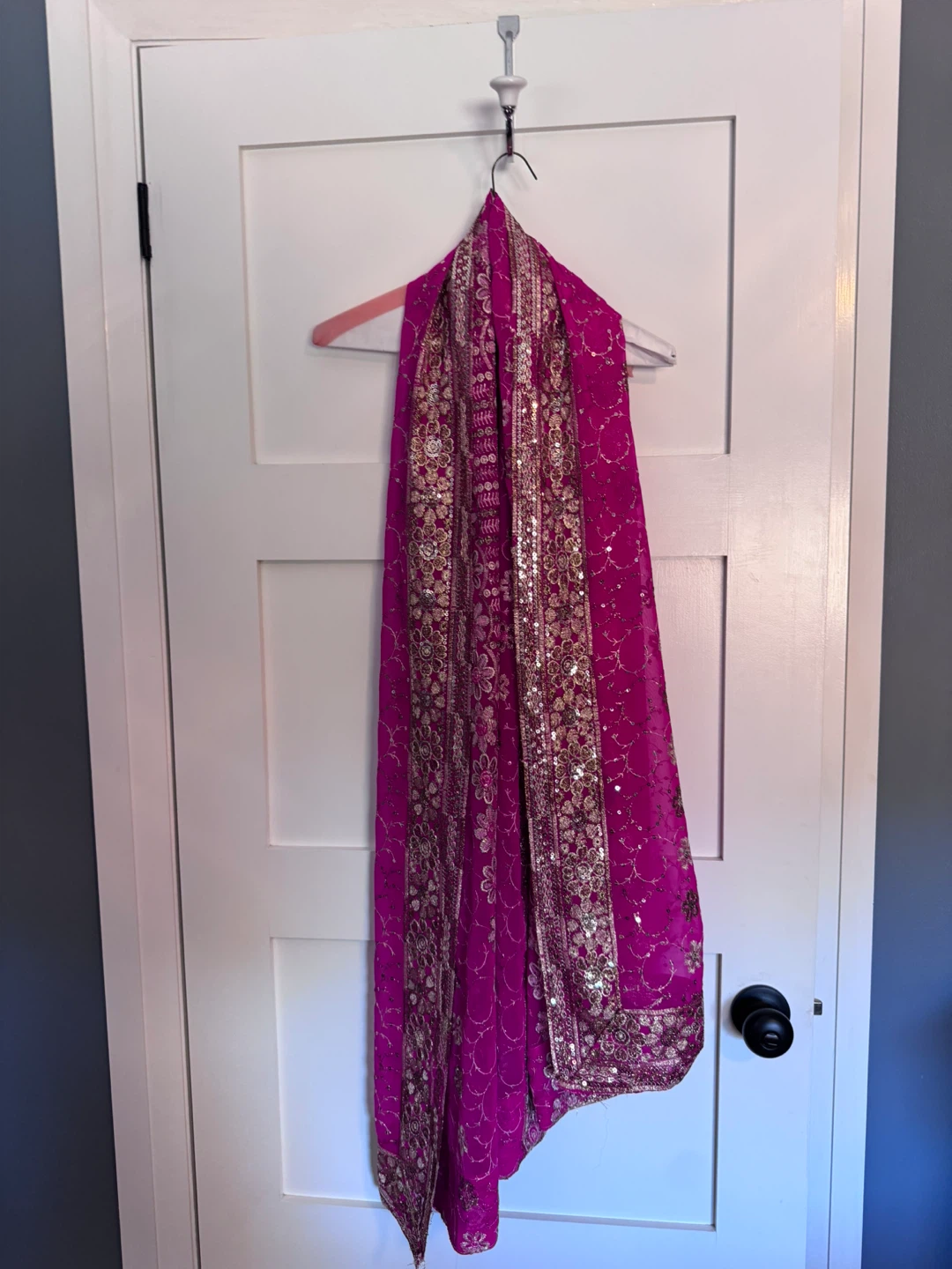 Bright Pink Embroidered Scarf/Dupatta - photo 3