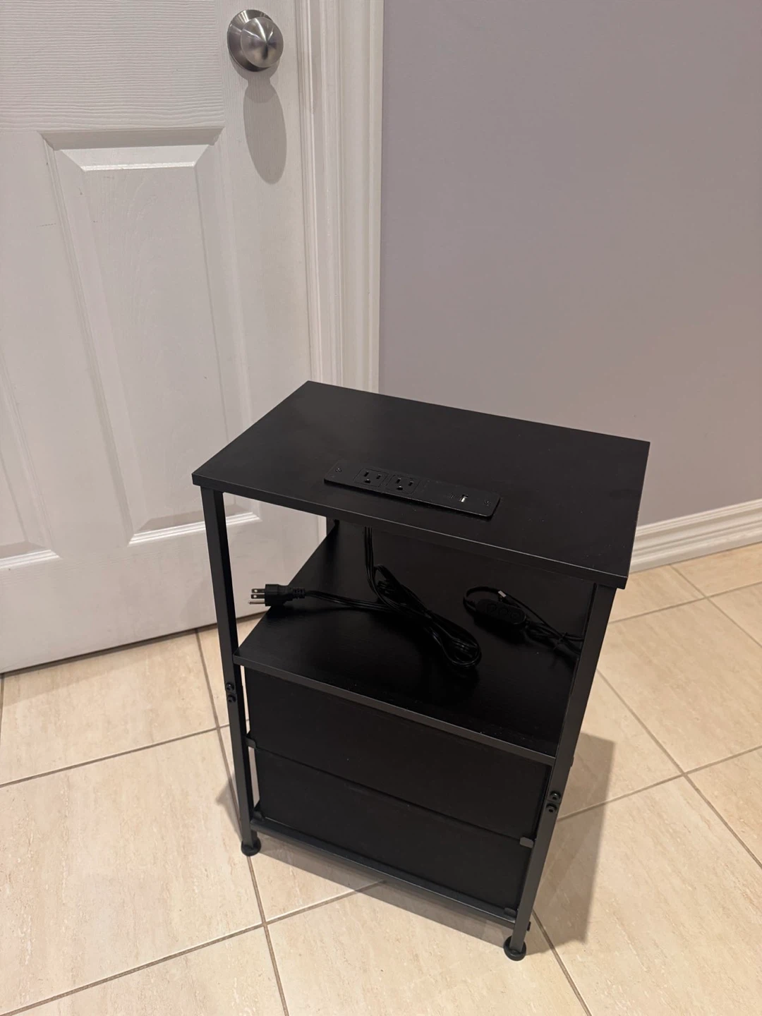 Black Side Table with Drawers and Power Strip - photo 3