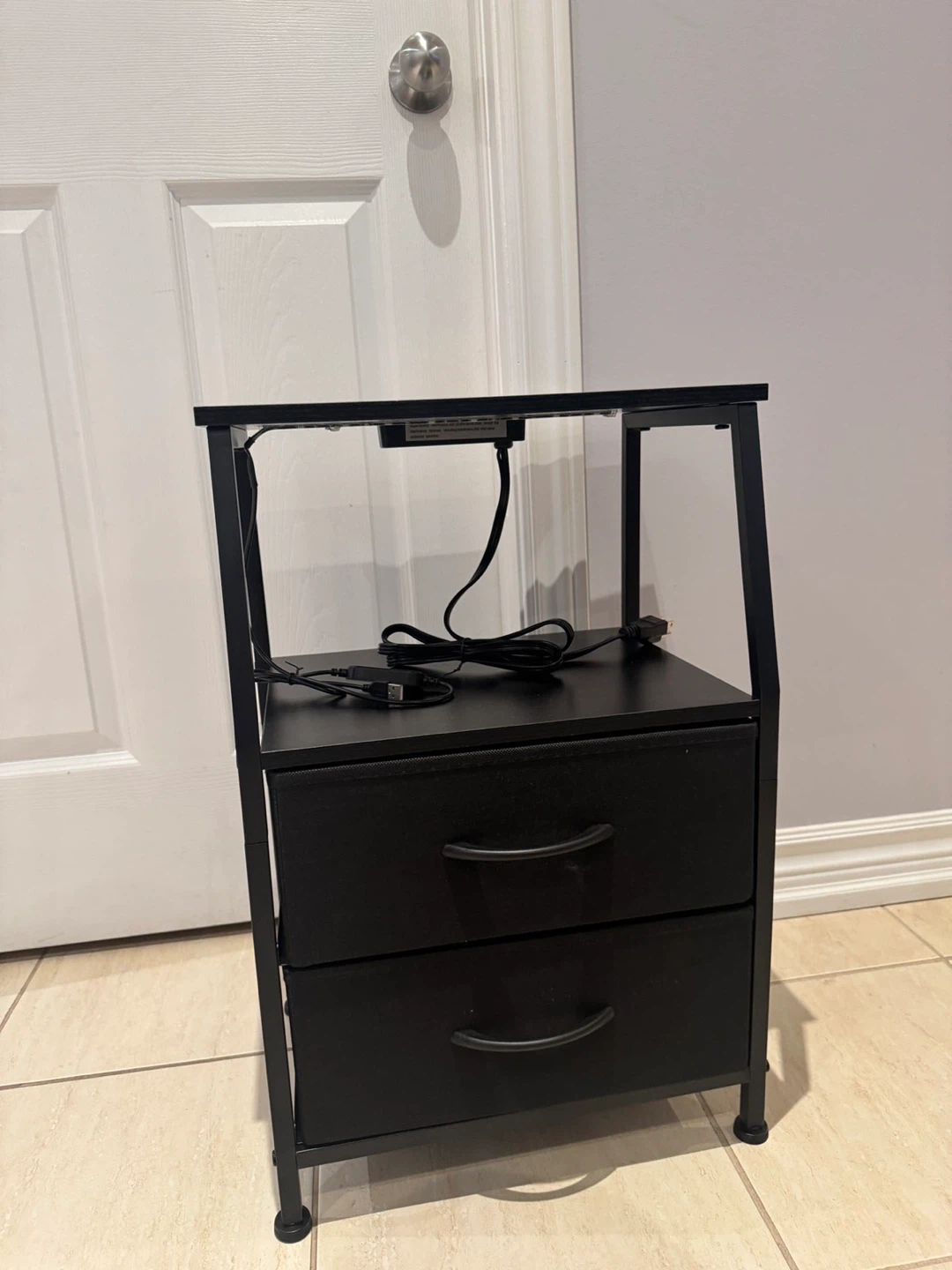 Black Side Table with Drawers and Power Strip - photo 2