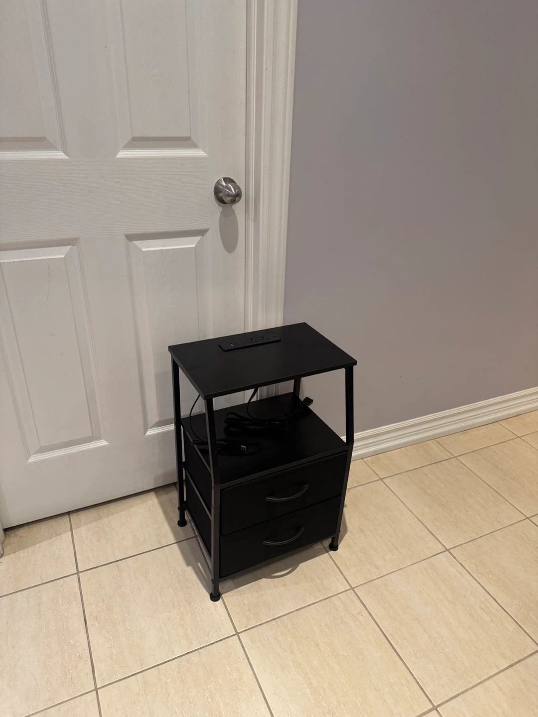 Black Side Table with Drawers and Power Strip