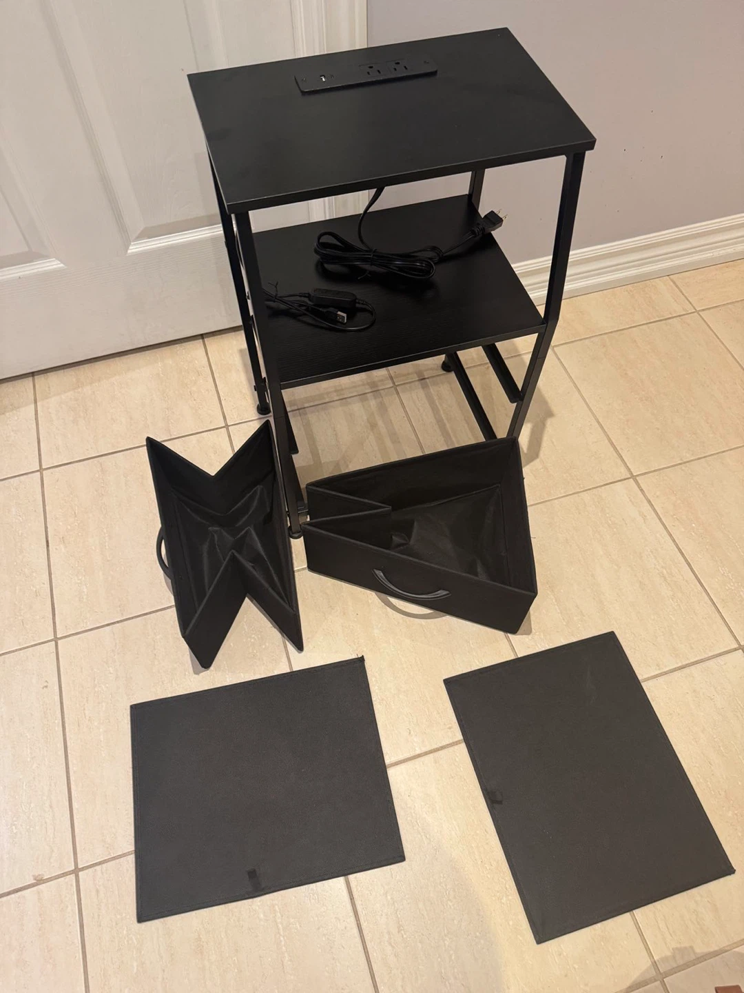 Black Side Table with Drawers and Power Strip - photo 4