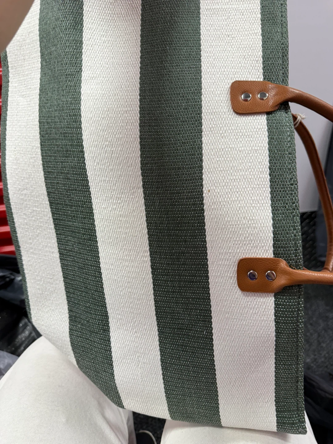Striped Tote Bag with Leather Handles - photo 2