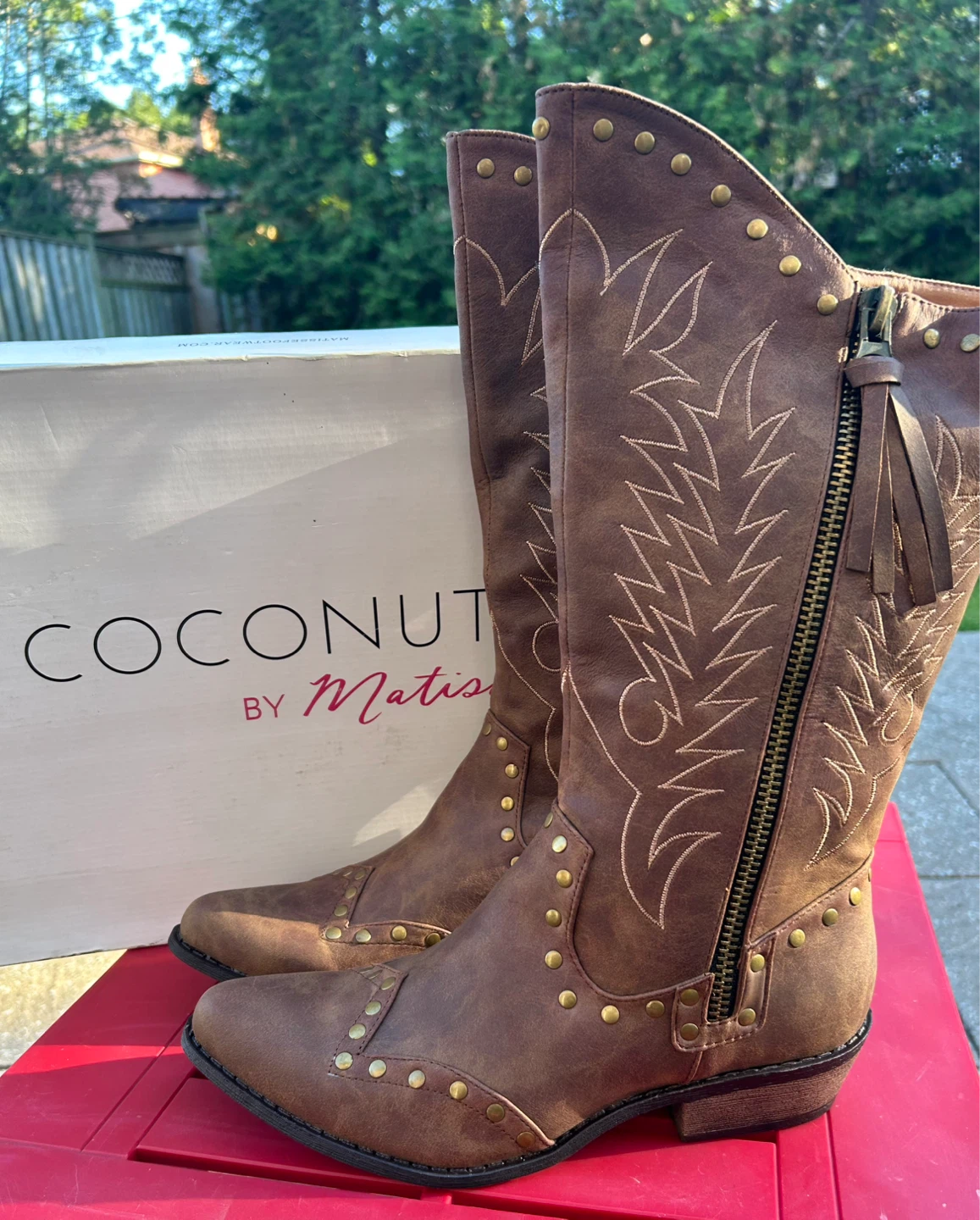 COCONUTS BY Matisse Brown Studded Cowboy Boots