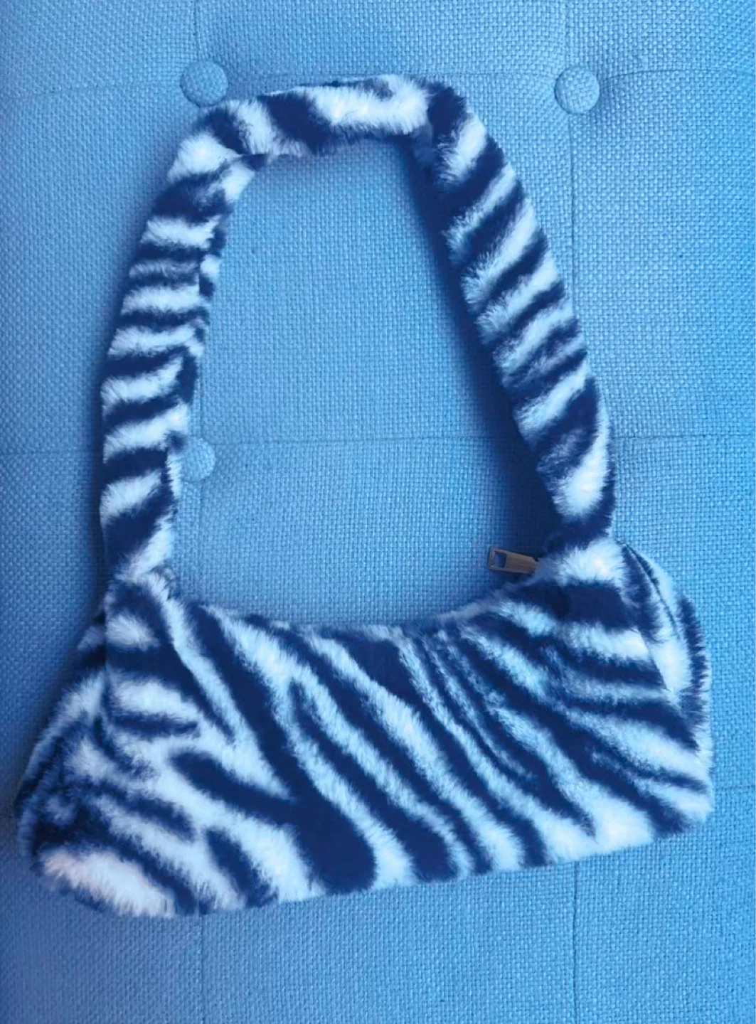 Black and White Zebra Print Faux Fur Shoulder Bag