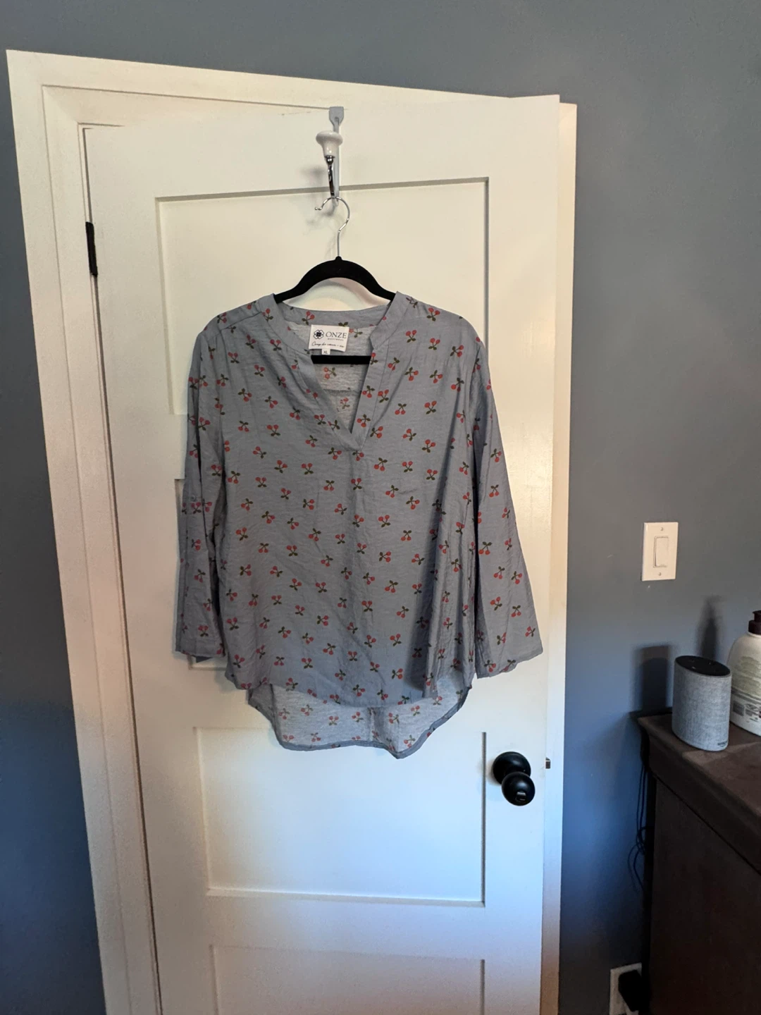 ONLI Women's Grey Cherry Print Tunic Top