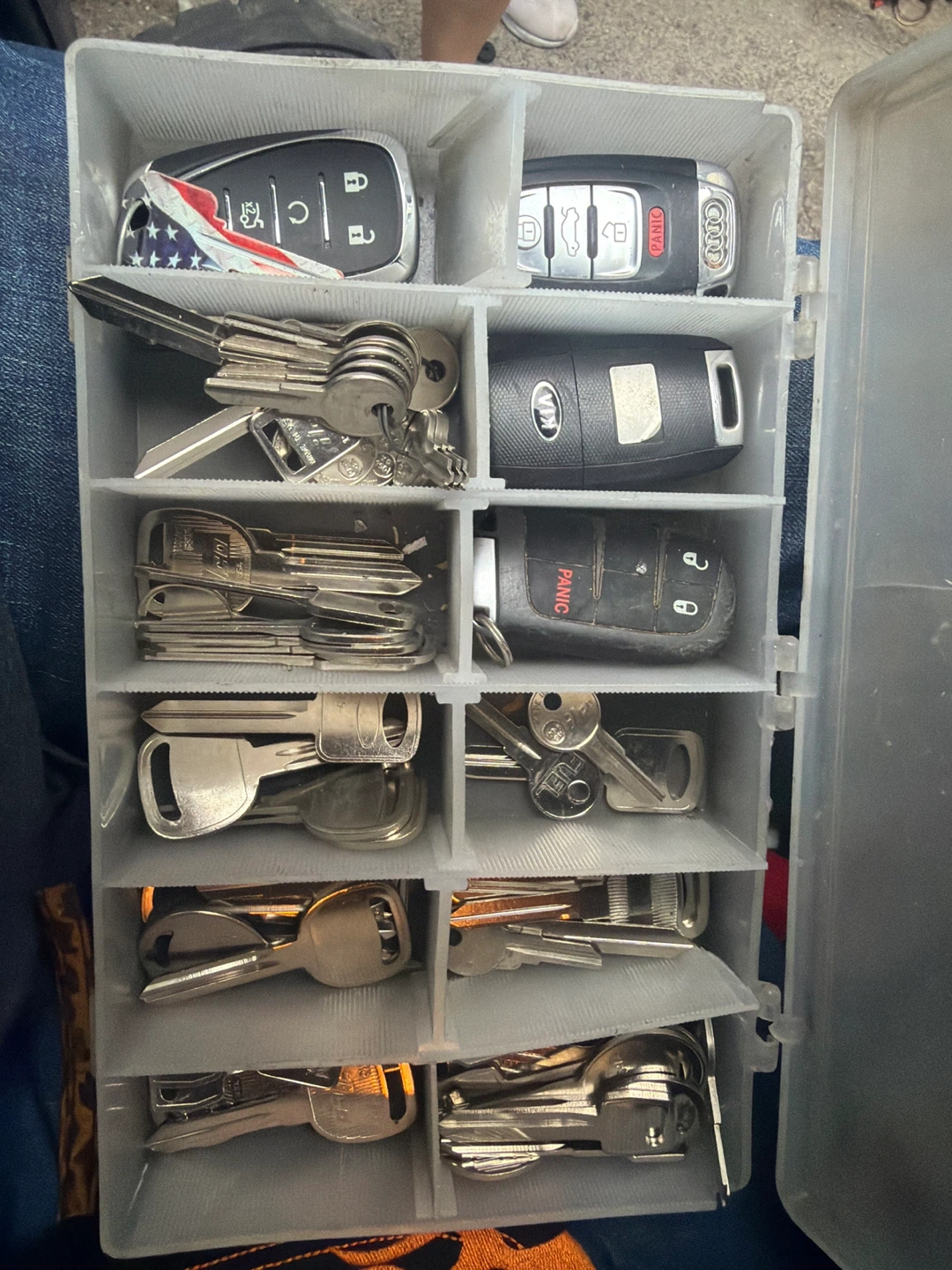 Assorted Car Keys and House Keys in Organizer Box