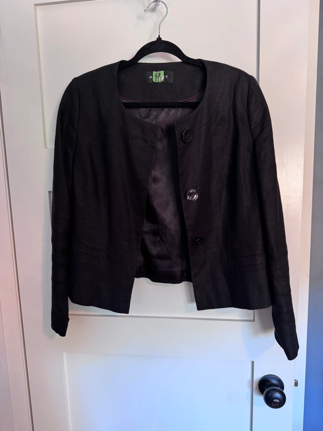 Black Linen Blend Blazer Jacket