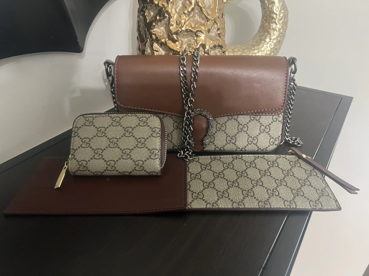 Brown 4-Piece Crossbody Bag Set – New