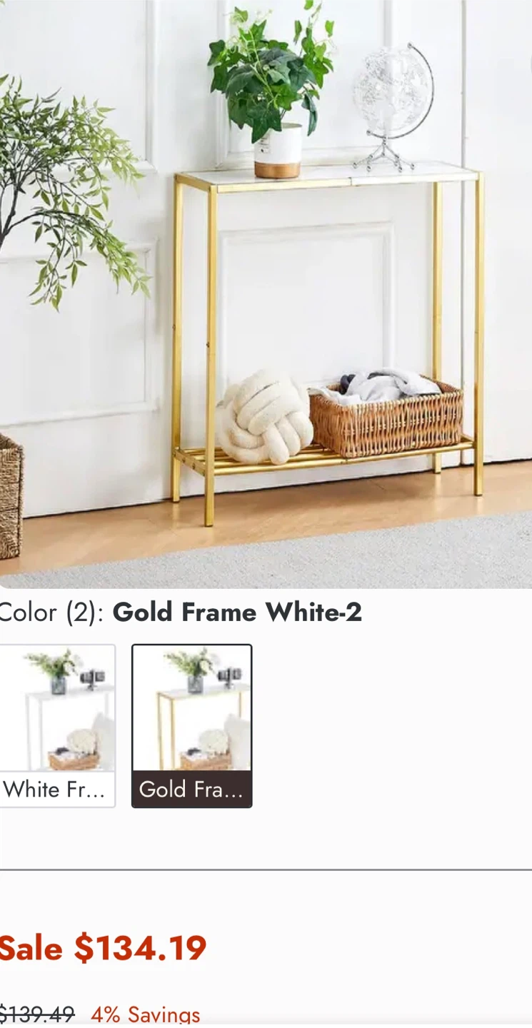 Gold Frame Console Table - Artificial Marble Top - photo 2