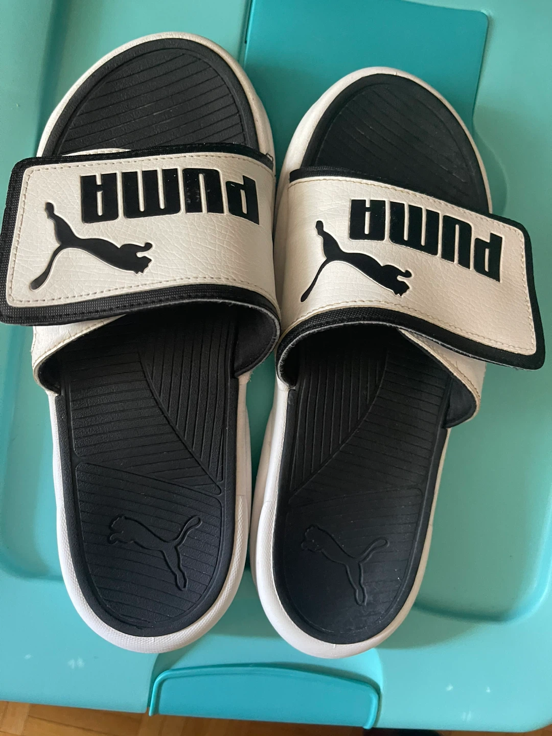 Puma White & Black Slide Sandals Size 8