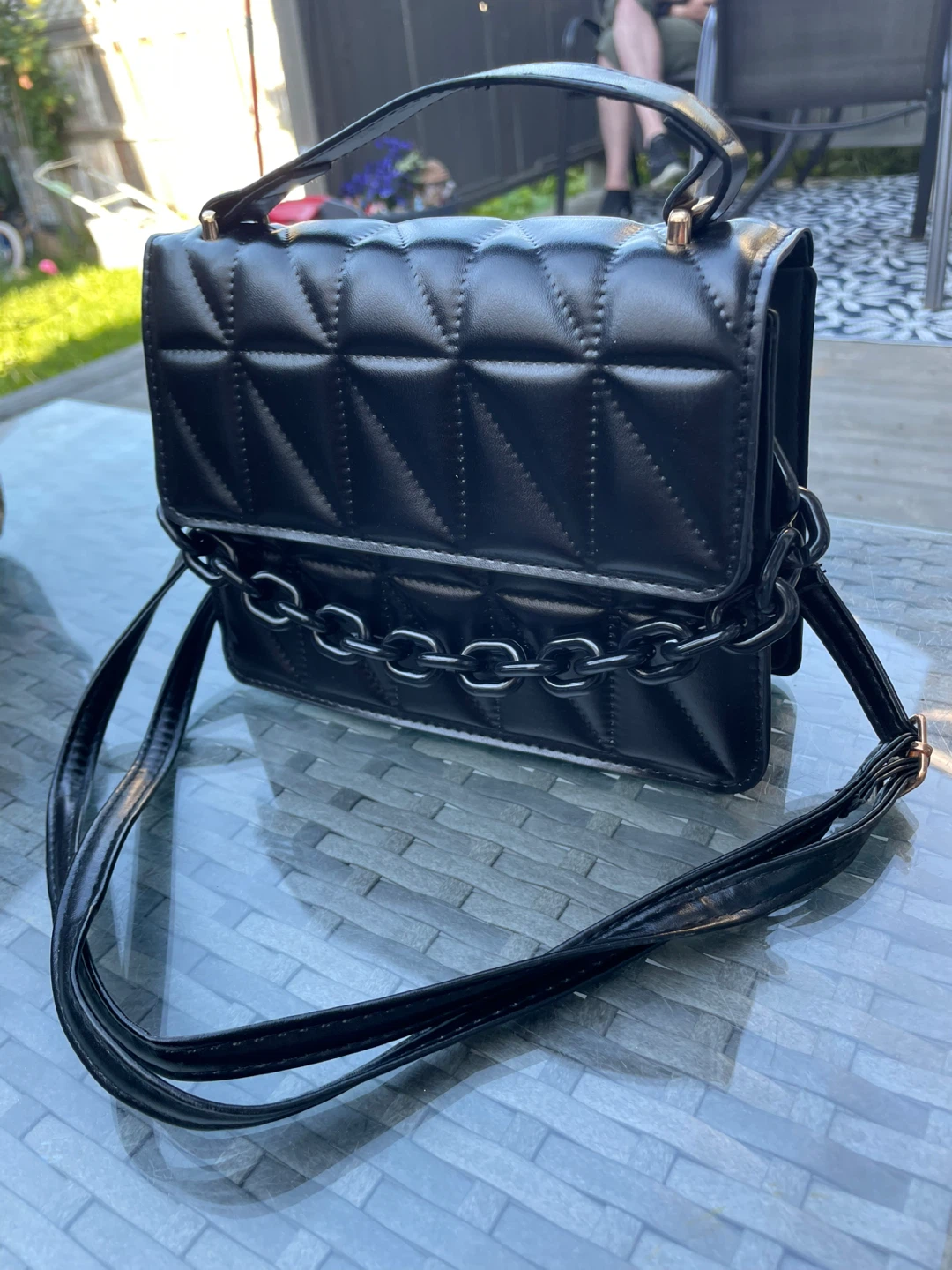 Brand New Woman’s Black Quilted Handbag with Chain Detail