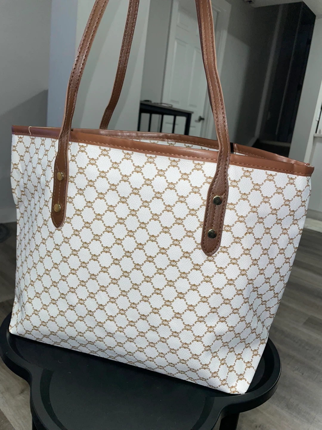 Brand New White and Brown Large Tote Bag