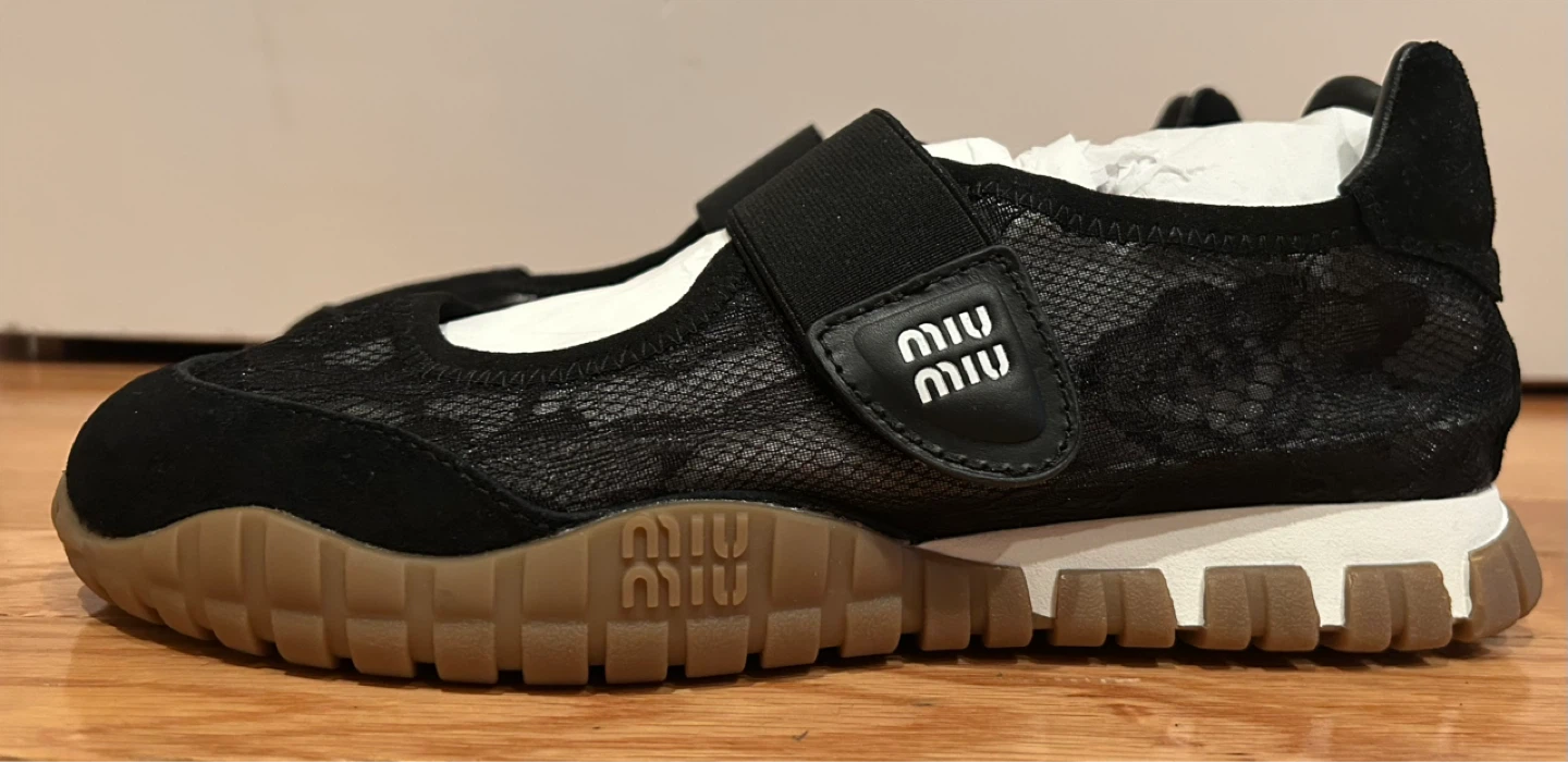 Miu Miu Black Lace Mary Jane Flats Made in Italy