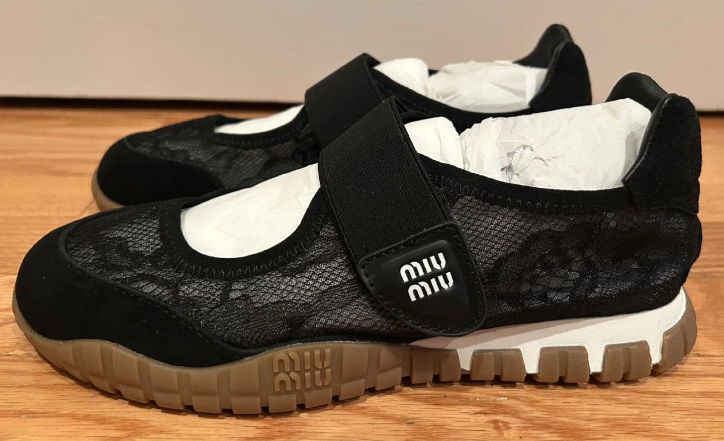 Miu Miu Black Lace Mary Jane Flats Made in Italy - photo 2