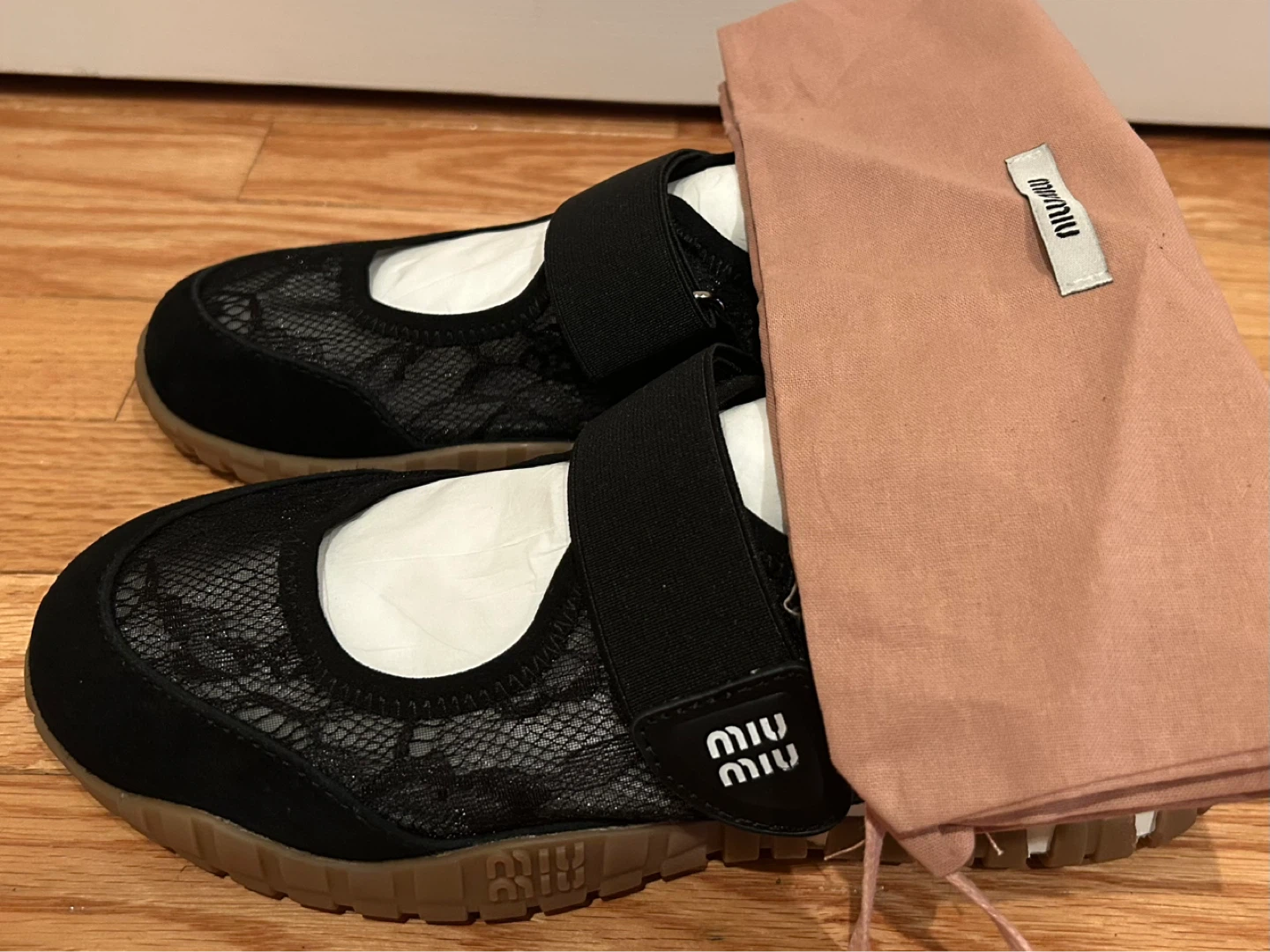 Miu Miu Black Lace Mary Jane Flats Made in Italy - photo 3